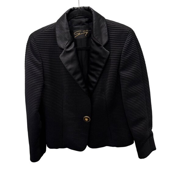 Genny Oro by Gianni Versace and Black Textured Blazer With Satin Lapel & Gold B - Picture 1 of 8